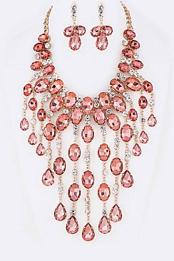 Lush Crystal Raindrops Statement Necklace Set LA-GNE3007