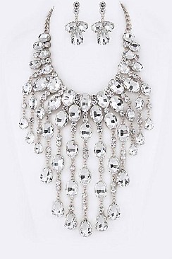 Lush Crystal Raindrops Statement Necklace Set LA-GNE3007