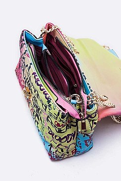 Striking Graffiti Chevron Quilted Shoulder Bag