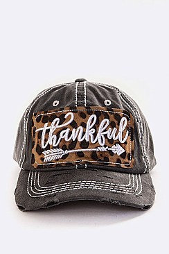 Thankful Leopard Print Patch Distress Cotton Cap LA-T13THK06
