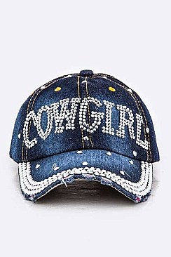 Crystal COWGIRL Embelished Fashion Denim Cap LA-HT277X041