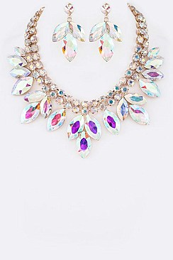 Posh Crystal and Gems Leaf Statement Necklace Set LA-GNE3010