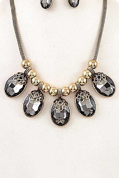 OVAL GEM PENDANT BIB NECKLACE SET