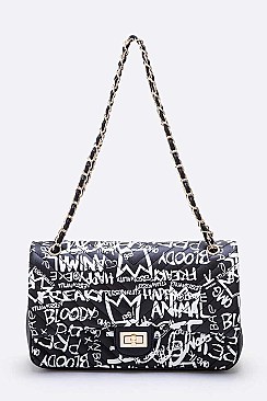 Stylish Graffiti Quilted Shoulder Bag