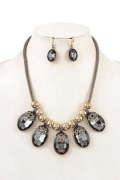 OVAL GEM PENDANT BIB NECKLACE SET