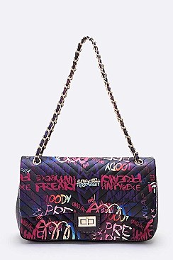 Stylish Graffiti Quilted Shoulder Bag