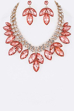 Posh Crystal and Gems Leaf Statement Necklace Set LA-GNE3010