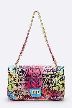 Stylish Graffiti Quilted Shoulder Bag