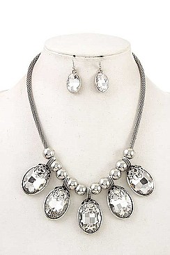 OVAL GEM PENDANT BIB NECKLACE SET