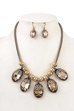 OVAL GEM PENDANT BIB NECKLACE SET