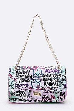 Stylish Graffiti Quilted Shoulder Bag