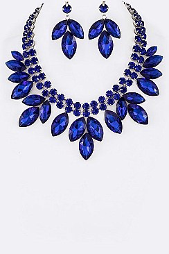 Posh Crystal and Gems Leaf Statement Necklace Set LA-GNE3010