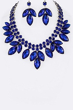 Posh Crystal and Gems Leaf Statement Necklace Set LA-GNE3010