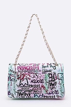 Stylish Graffiti Quilted Shoulder Bag