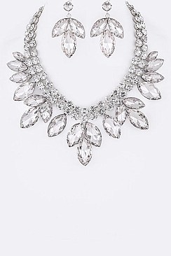 Posh Crystal and Gems Leaf Statement Necklace Set LA-GNE3010