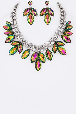Posh Crystal and Gems Leaf Statement Necklace Set LA-GNE3010