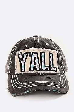 Y'all Embroidered Distressed Cotton Cap LA-T13YAL03