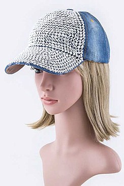Crystal Distressed Denim Cap