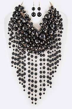 Mix Pearl Layer Head Turner Statement Necklace Set