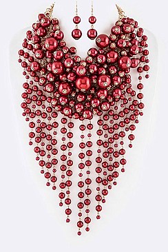 Mix Pearl Layer Head Turner Statement Necklace Set