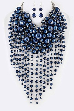 Mix Pearl Layer Head Turner Statement Necklace Set