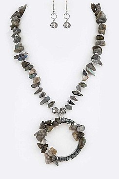 HOOP PENDANT MIX BEADS NECKLACE SET