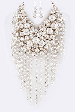Mix Pearl Layer Head Turner Statement Necklace Set