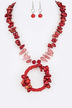 HOOP PENDANT MIX BEADS NECKLACE SET