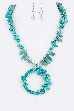 HOOP PENDANT MIX BEADS NECKLACE SET