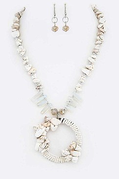 HOOP PENDANT MIX BEADS NECKLACE SET