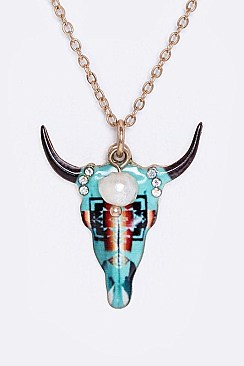 ARTSY Steer Skull Pendant Necklace WITH EARRINGS Set LA-SS0676