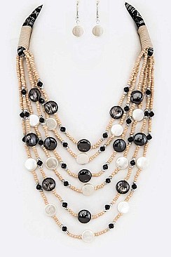 LAYER MIX BEADS STATEMENT NECKLACE SET