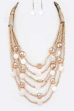 LAYER MIX BEADS STATEMENT NECKLACE SET
