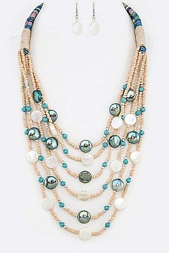 LAYER MIX BEADS STATEMENT NECKLACE SET