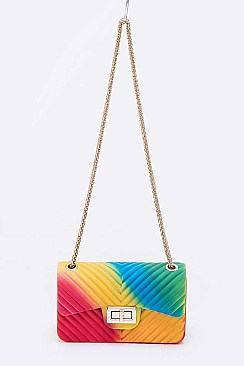 CANDY Style Chevron Embossed Rainbow Jelly Shoulder Bag