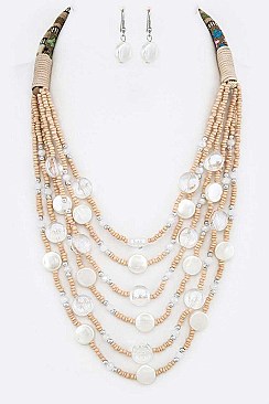LAYER MIX BEADS STATEMENT NECKLACE SET