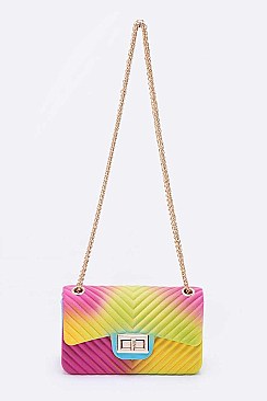 CANDY Style Chevron Embossed Rainbow Jelly Shoulder Bag