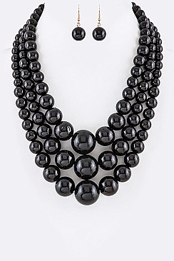 Layer Mix Pearl Statement Necklace Set