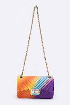 CANDY Style Chevron Embossed Rainbow Jelly Shoulder Bag