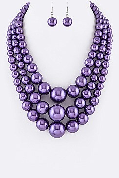Layer Mix Pearl Statement Necklace Set
