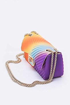 CANDY Style Chevron Embossed Rainbow Jelly Shoulder Bag