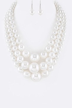 Layer Mix Pearl Statement Necklace Set