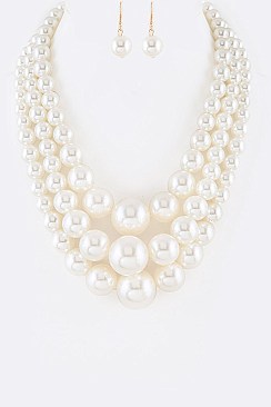 Layer Mix Pearl Statement Necklace Set