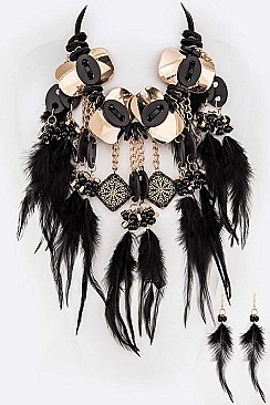 FEATHER STATEMENT NECKLACE SET