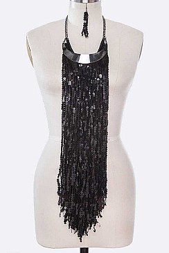 FRINGE SEQUIN BIB STATEMENT NECKLACE SET