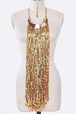 FRINGE SEQUIN BIB STATEMENT NECKLACE SET