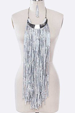 FRINGE SEQUIN BIB STATEMENT NECKLACE SET