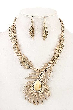 STONE ETCHED LEAF FRAMED BIB NECKLACE SET
