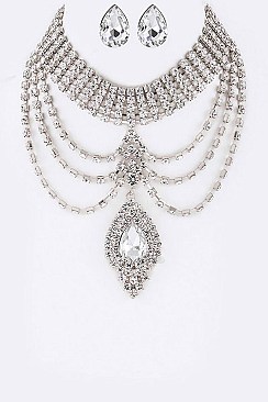 Classy Statement Rhinestone Necklace Set LA-GNE2047