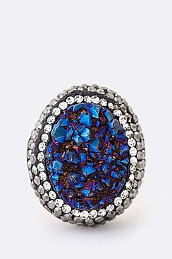 Stunning Genuine Druzy Crystal Pave Adjustable Ring LAXSR11344